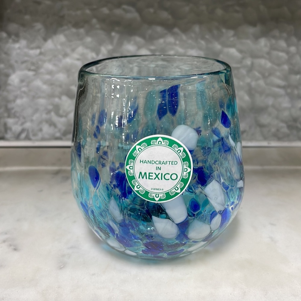 Confetti Multicolored Recycled Handblown Glass Stemless Wine Glasses Set of Two - Picture 2 of 4